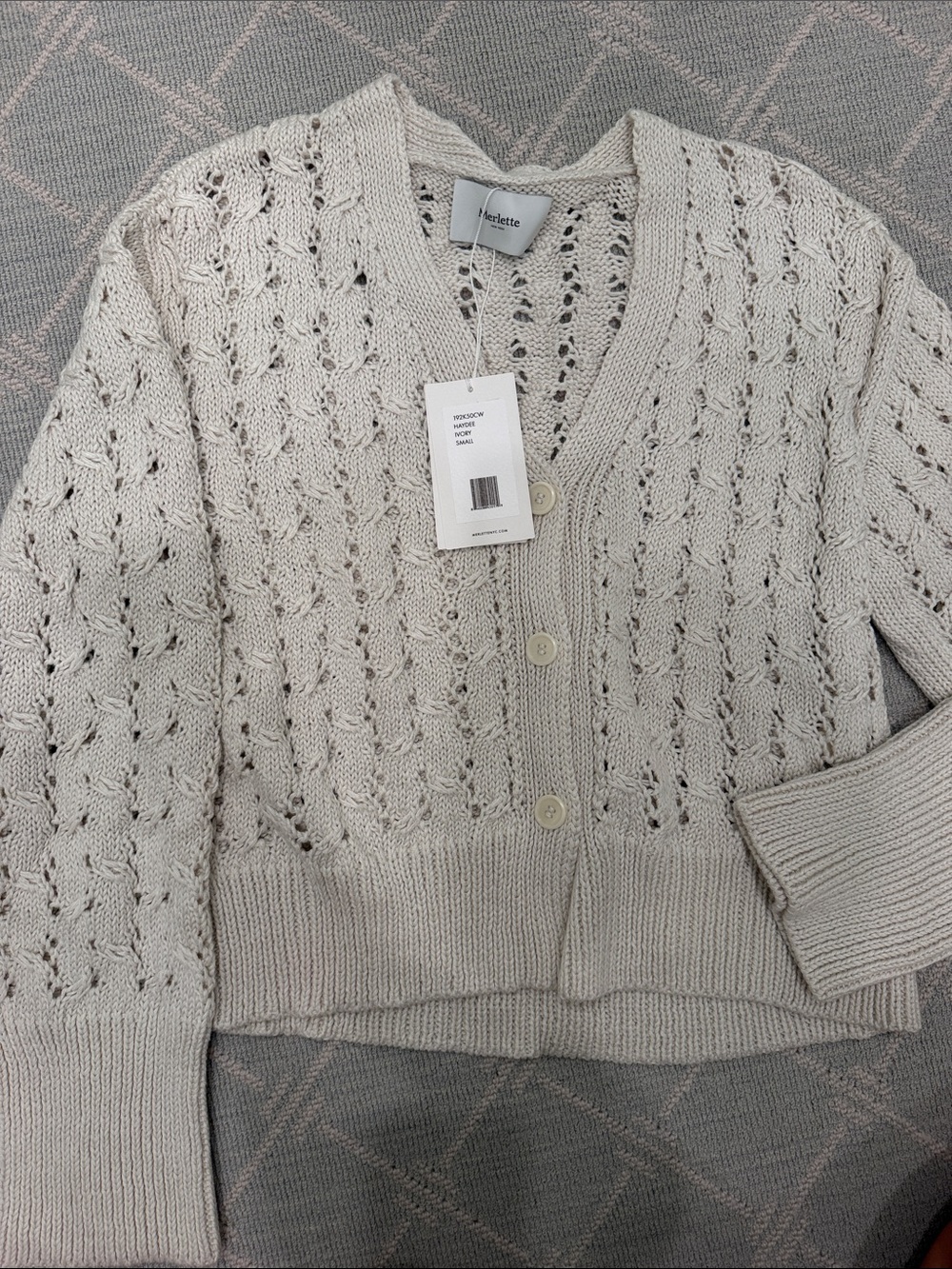 Merlette Cream Openwork Button-Front Cardigan - Picture 3 of 6